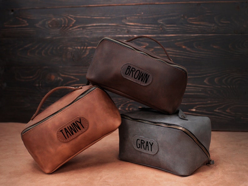 Engraved Leather Dopp Kit - 11 Colors Available, Custom Cosmetic Organizer, Personalized Toiletry Case, Leather Sport Cosmetic Bag for Her Budkas  