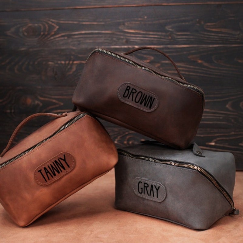 Engraved Leather Dopp Kit - 11 Colors Available, Custom Cosmetic Organizer, Personalized Toiletry Case, Leather Sport Cosmetic Bag for Her Budkas  