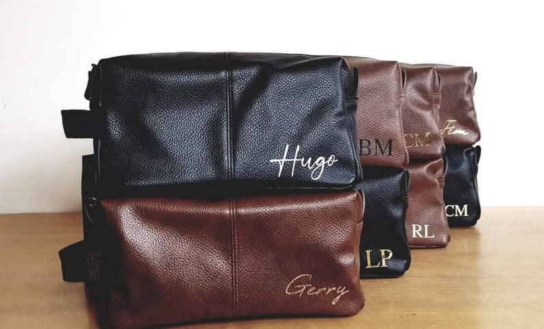 Personalised Mens Washbag | Father's Day Gift | Initial | Name | Monogram | Present For Dad | Husband | Gym Bag | Leather Look | Ireland LittleLovelyIreland