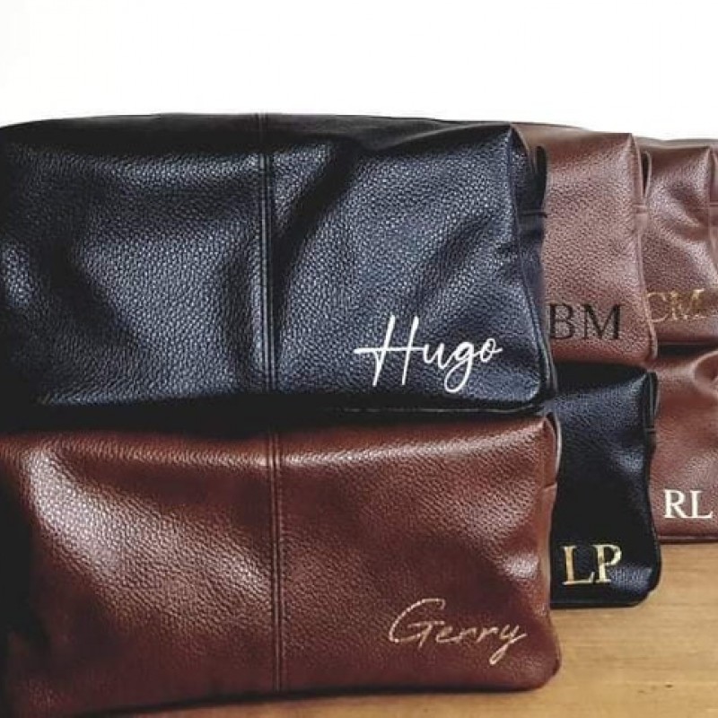 Personalised Mens Washbag | Father's Day Gift | Initial | Name | Monogram | Present For Dad | Husband | Gym Bag | Leather Look | Ireland LittleLovelyIreland