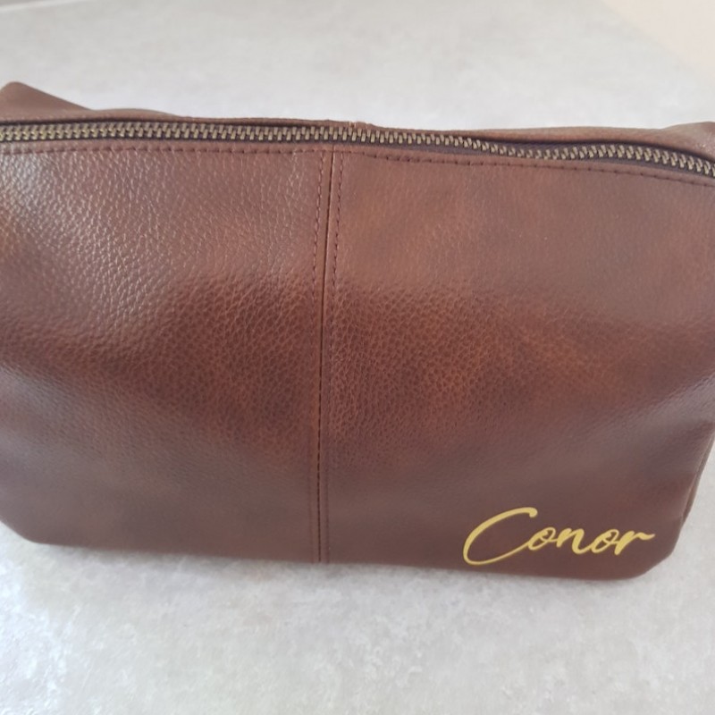 Personalised Mens Washbag | Father's Day Gift | Initial | Name | Monogram | Present For Dad | Husband | Gym Bag | Leather Look | Ireland LittleLovelyIreland