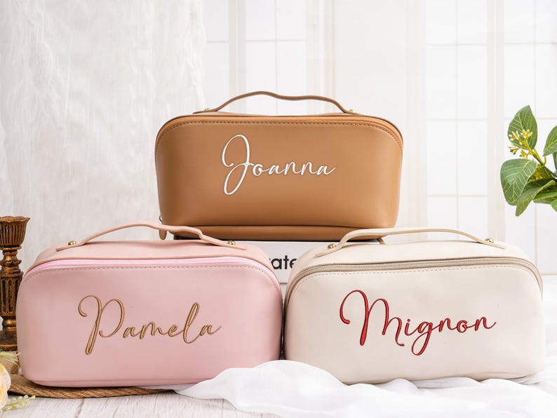 Embroidered Leather Makeup Bag with Name,Large Capacity Cosmetic Bag,Travel Cosmetic Bag,Makeup Organizer,Christmas Gifts,Bridemaid Gifts ZaldyPh