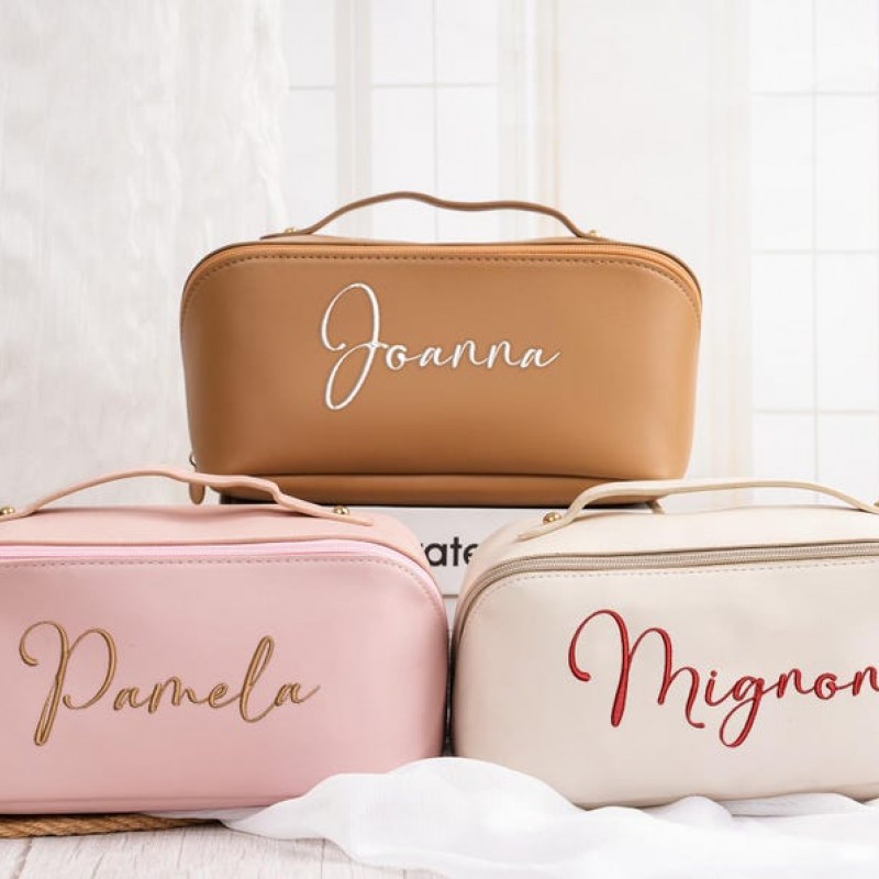 Embroidered Leather Makeup Bag with Name,Large Capacity Cosmetic Bag,Travel Cosmetic Bag,Makeup Organizer,Christmas Gifts,Bridemaid Gifts ZaldyPh