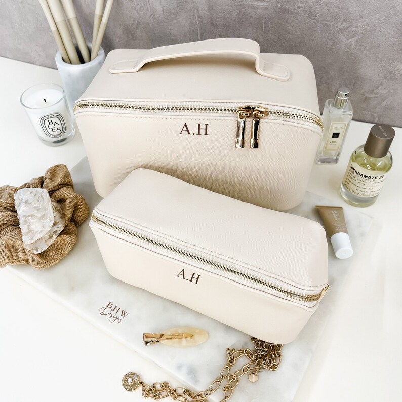 Personalised Initial Faux Leather Flat Cosmetic Travel Beauty Accessory Bag Flat Case BHWDesigns